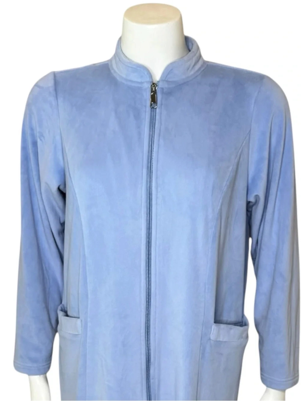 Soft Surroundings Zinfandel Zip Robe PS Petite Small Velour Pockets Blue
